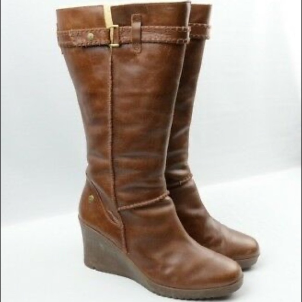UGG Maxene Leather Tall Wedge Boots Style 1942